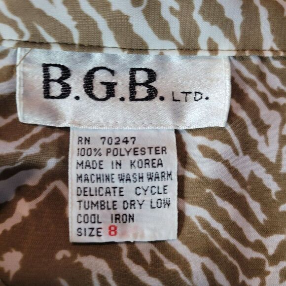 Vtg 70s Tan Zebra Long Sleeve Collared Midi Dress Sz S‎ Sheer Modest Church - Picture 3 of 10